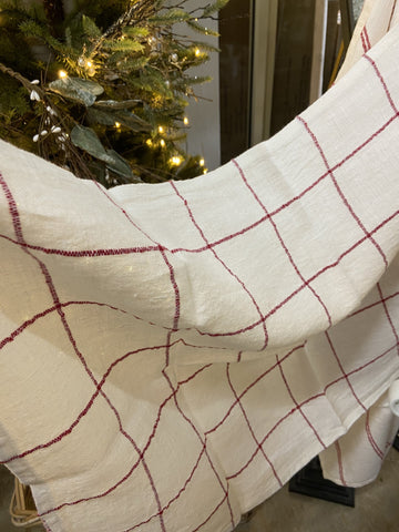 TEA TOWEL WOVEN CHECK OFF WHITE & RED