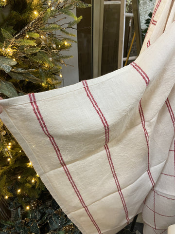  TEA TOWEL WOVEN STRIPE OFF WHITE & RED 74cmLx52cmW
