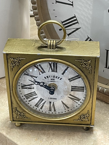 NATASHA GOLD PEWTER TABLE CLOCK SQUARE