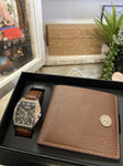 MEN'S REPUBLIC WATCH & LEATHER WALLET -BROWN