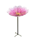 BIRD BATH PINK DAISY GLASS ON STAKE 