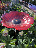 BIRD BATH RED POPPY GLASS ON STAKE 