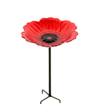 BIRD BATH RED POPPY GLASS ON STAKE 