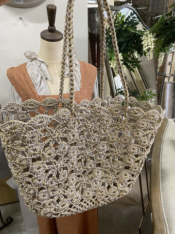 JANE MOSS CROCHET BASKET BEIGE GOLD 