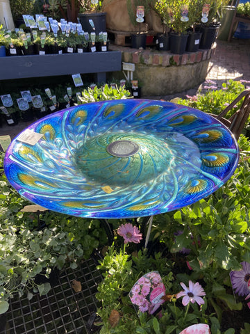 BLUE PEACOCK SOLAR BIRD BATH WITH STAND