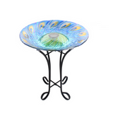 BIRD BATH BLUE PEACOCK SOLAR WITH STAND 