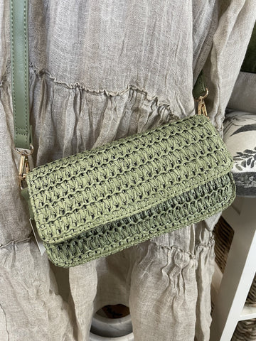 FREYA RAFFIA CROSSBODY BAG SAGE GREEN