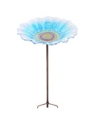 BIRD BATH BLUE DAHLIA GLASS ON STAKE 