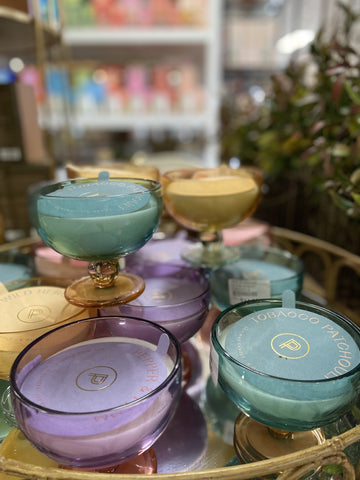CANDLE GLASS GOBLET WILD NEROLI YELLOW & BLUE 