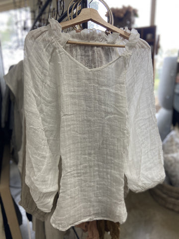 EADIE LULU REVERSIBLE LINEN TOP OFF WHITE S/M 