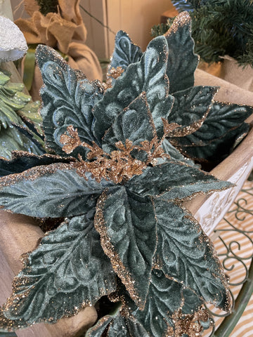 CLIP ON FABRIC POINSETTIA PEACOCK COPPER EDGE