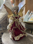 RED/GOLD ANGEL WITH HARP PMACHE 25CM 