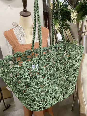 JANE MOSS CROCHET BASKET GREEN 