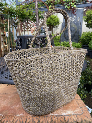 ROMY NATURAL/GOLD CROCHET BASKET