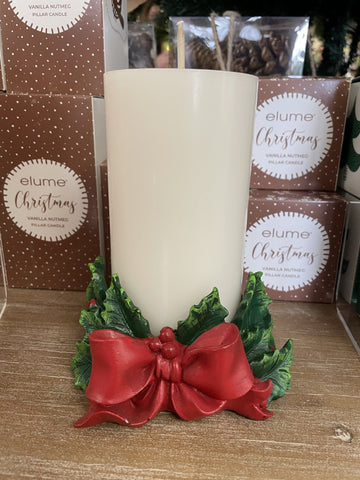 CANDLE HOLDER HOLLY RED BOW