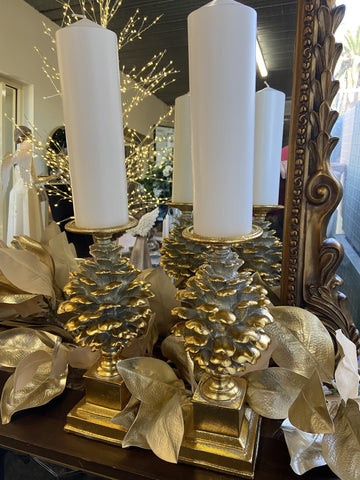 CHRISTMAS CANDLE HOLDER PINE CONE GOLD 31CM