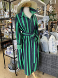 MADDIE DRESS NAVY/GREEN STRIPES XL