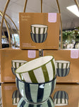 THE BELLA SET OF 2 DIPPING BOWLS GREEN & BLUE STRIPE