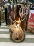 GLASS LED HURRICANE BURGUNDY DEER