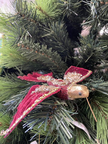 TREE DECORATION HUMMINGBIRD RED FABRIC CLIP ON 