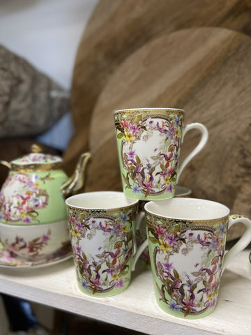 MUG MILANO COFFEE GRN ROSE FLORAL 
