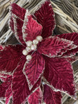 CLIP ON FABRIC POINSETTIA BURGUNDY CHAMPAGNE