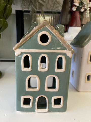 HOUSE TEALIGHT CERAMIC OLIVE TAN LARGE