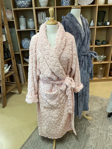 BATH ROBE COSY LUXE EMBOSSED FLOWER ONE SIZE PINK 