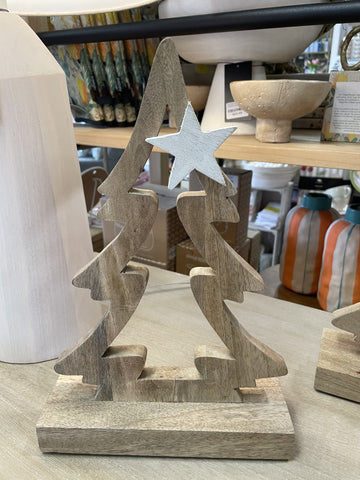 CHRISTMAS TREE STARRY WOODEN HOLLOW  21X7.5X31CM