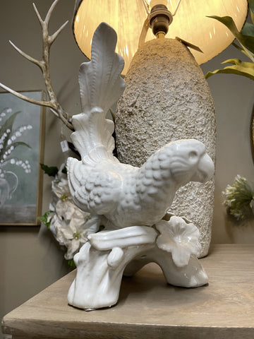 BIRD ON LOG SCULPTURE IVORY 22x19x38cm