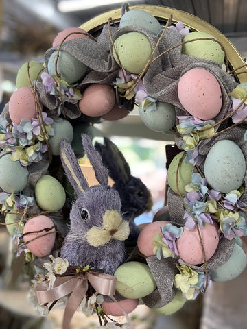 EASTER WREATH GREY BUNNY WITH EGGS